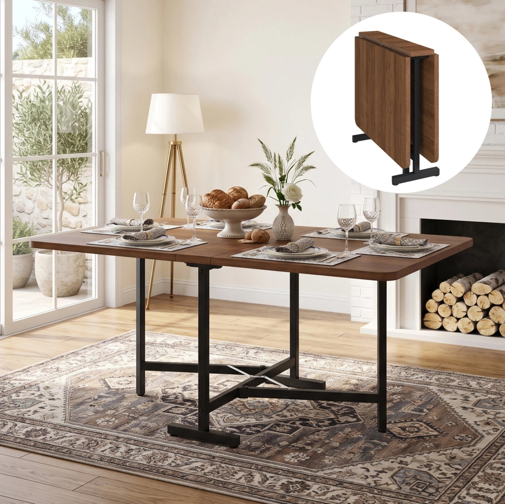 Tavolo da pranzo allungabile e pieghevole in MDF color noce HOMVRA
