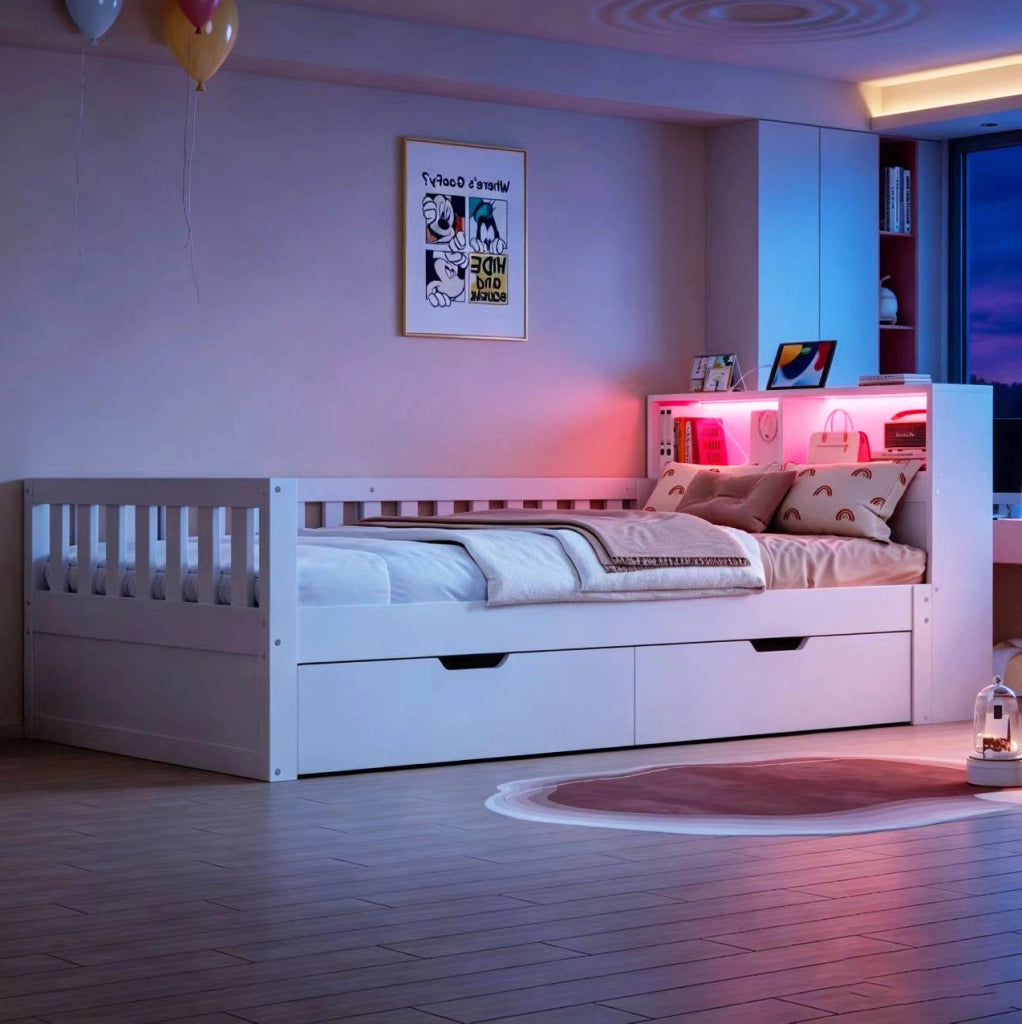 Letto multifunzione singolo con contenitori e LED
