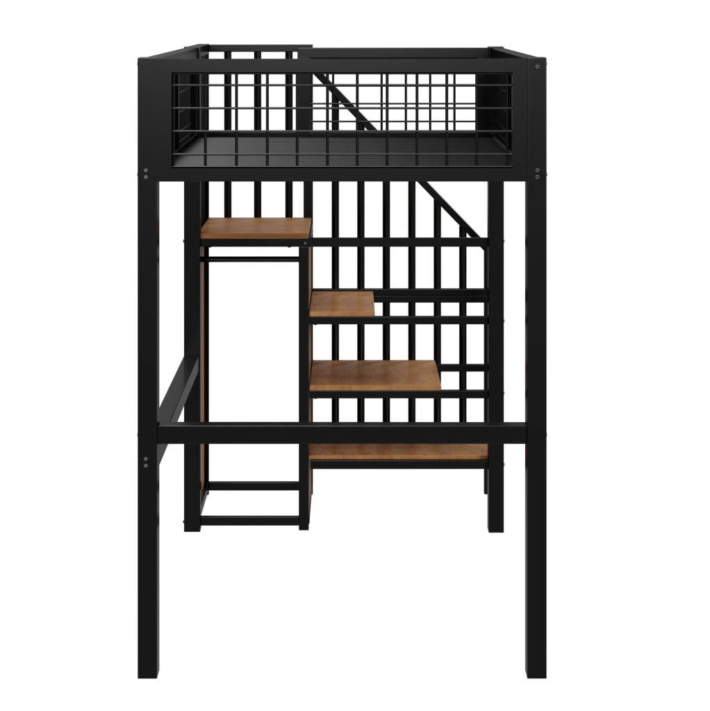 Letto alto bimbi 90x200 in metallo nero con vano contenitore, senza materasso