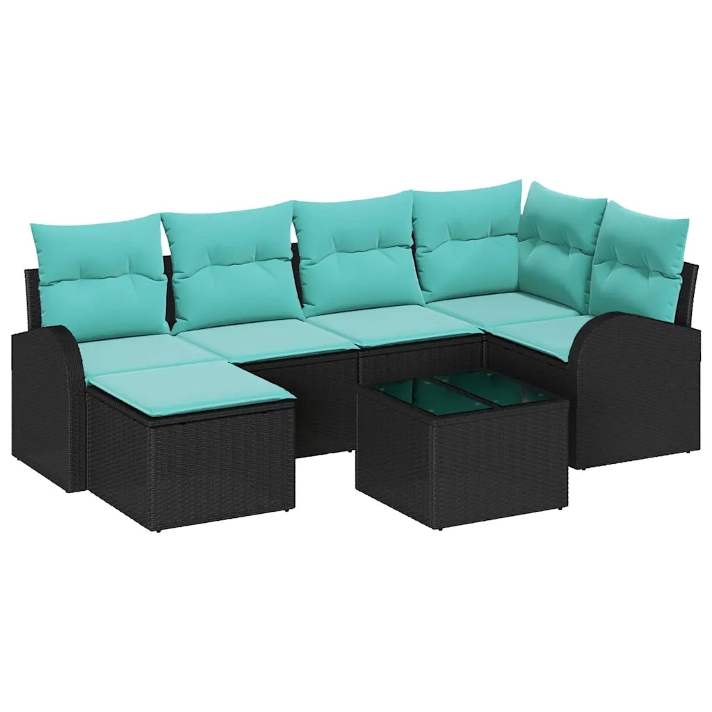 Set di divani con cuscino 7 pcs Nero e Turchese polyrattan 3354795