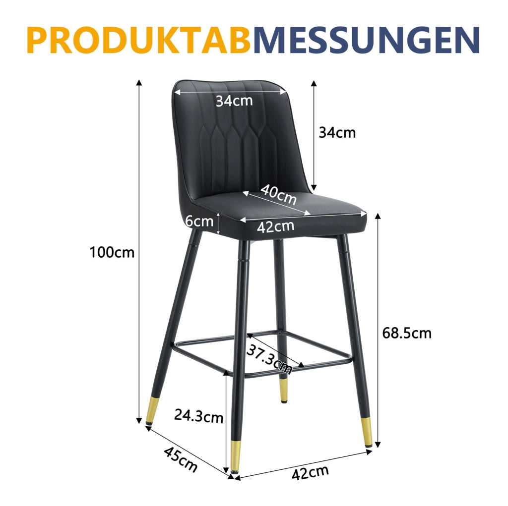Set di 2 sgabelli da bar alti 100 cm in PU nero con struttura metallica nera e poggiapiedi ergonomico