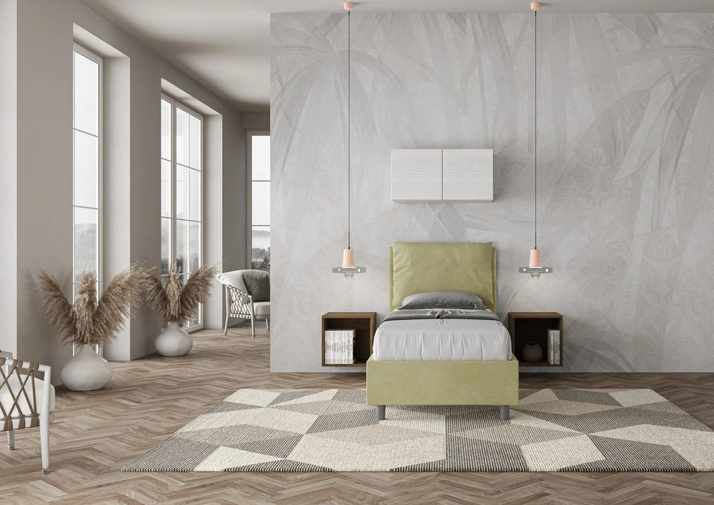 Letto Singolo 100x200 cm con Rete e Contenitore Antea Tè Verde
