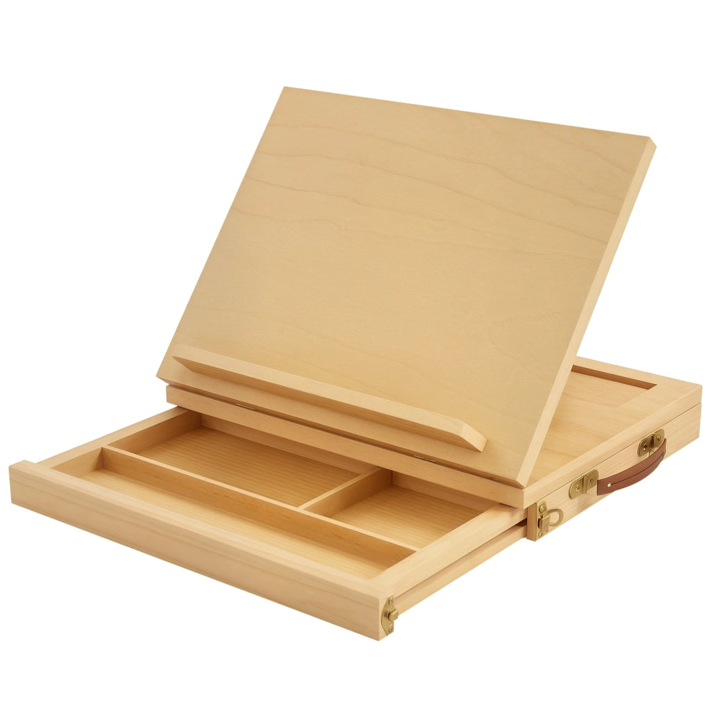 Cavalletto da tavolo in legno naturale con cassetto portaoggetti, angolo regolabile per tele fino a 24,5 cm, pratico per fai da te