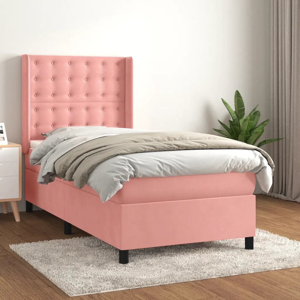 Giroletto a Molle con Materasso-Struttura Letto Rosa 80x200 cm in Velluto 630004