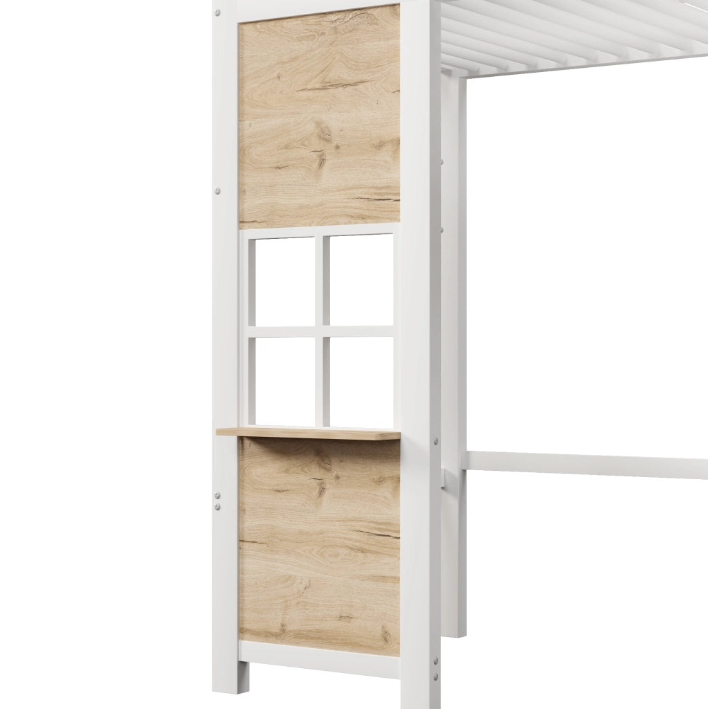 Letto a soppalco con scala contenitore e area inferiore aperta