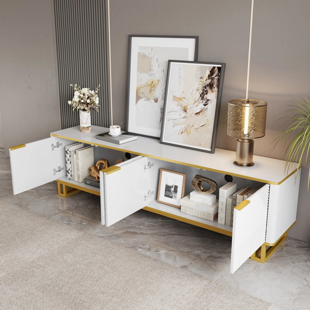 MOBILE TV 160x37,5x48 cm MDF Bianco con 4 ante e struttura in ferro