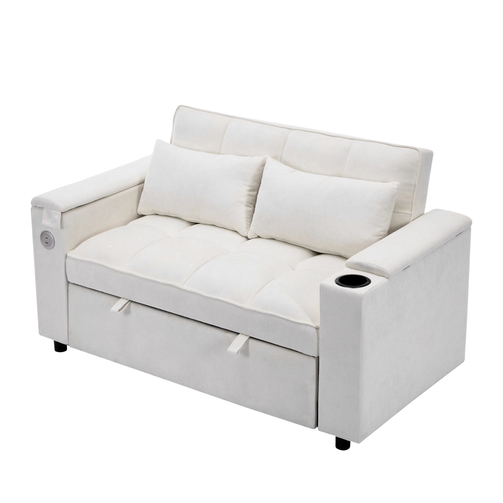 Divano Letto 3 in 1 Estraibile 2 Posti con Tavolo e Portabicchieri ¨C Xylo ¨C Beige