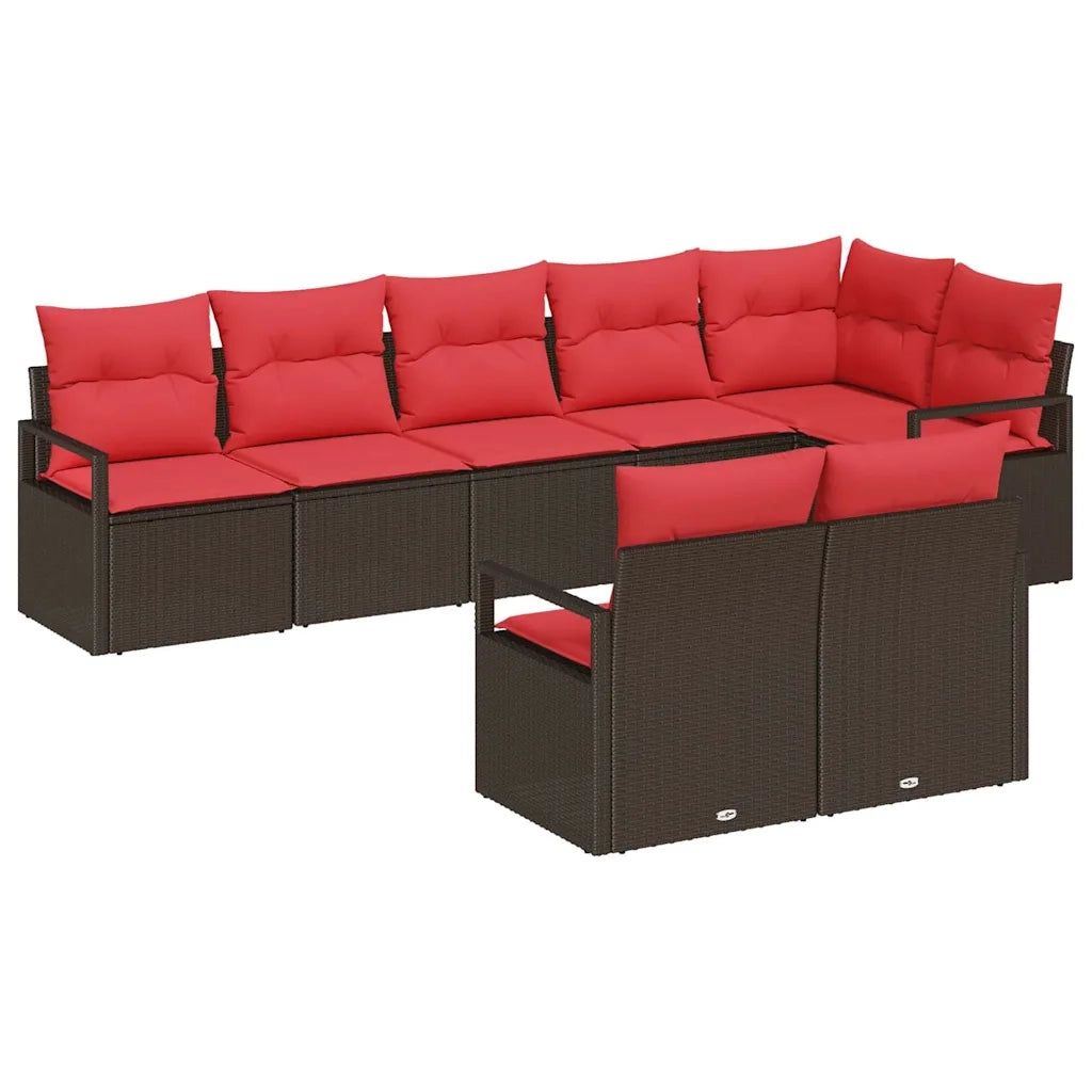 Set Divano da Giardino 8 pcs Marrone e Rosso polyrattan 3355103