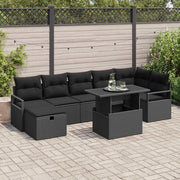 Set Divano da Giardino con cuscino 8 pcs Nero Poly Rattan