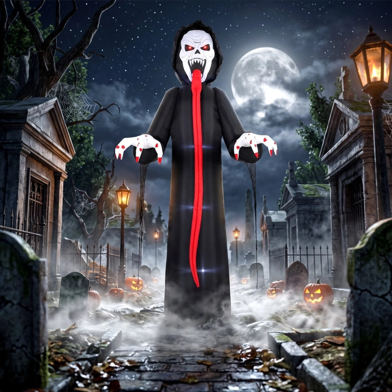 Scheletro gonfiabile Halloween alto 310 cm con LED integrati ventilatore da 12 W e kit di fissaggio per esterni