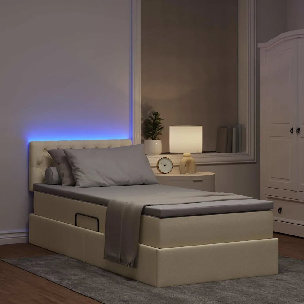 Letto con contenitore e LED Crema 100 x 200 cm Tessuto 3371191