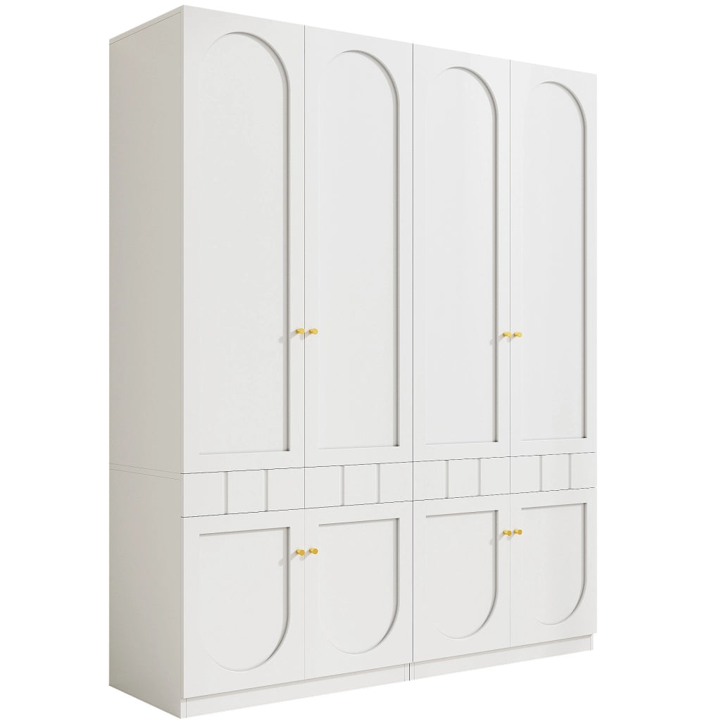Set di 2 armadi bianchi laccati con 2 ante, appendiabiti e cassetti, 80×50×200 cm ciascuno