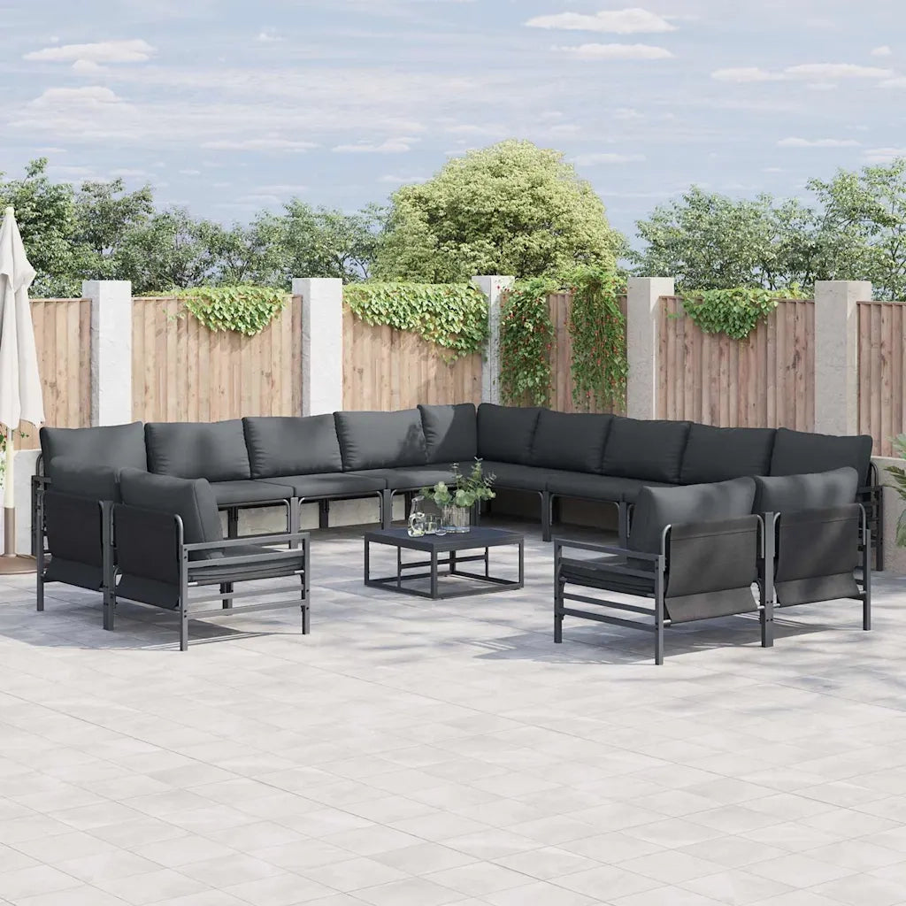 Set Divano da Giardino con cuscino 13 pcs Nero Acciaio
