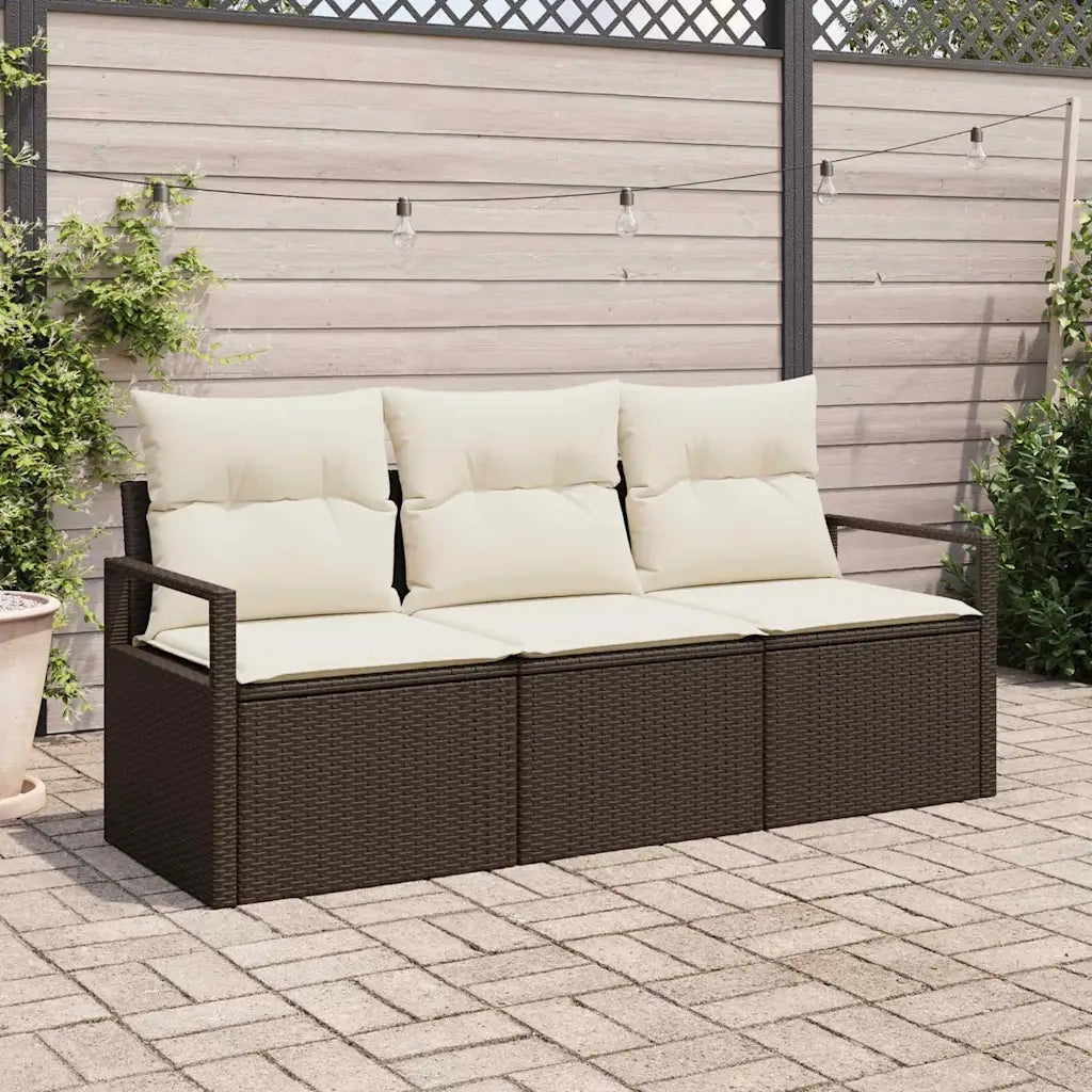 Set Divano da Giardino 3 pcs Marrone e bianco polyrattan