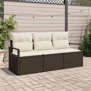 Set Divano da Giardino 3 pcs Marrone e bianco polyrattan