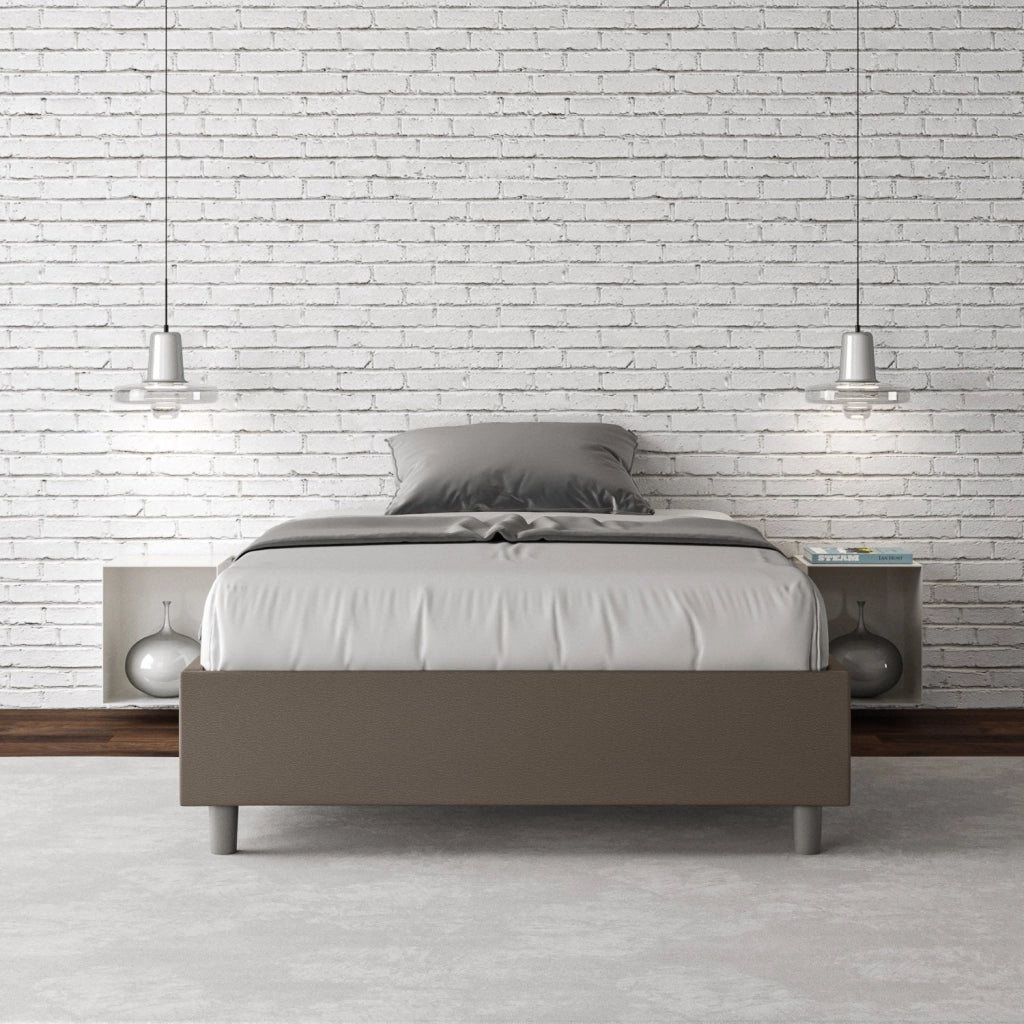 Letto 1 Piazza e Mezzo Sommier 120x190 cm con Rete e Contenitore Azelia Cappuccino
