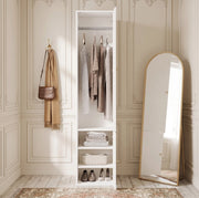 Guardaroba singolo con anta a lamelle, 45x50x200 cm, bianco, con 1 asta appendiabiti e 3 ripiani, design a battente