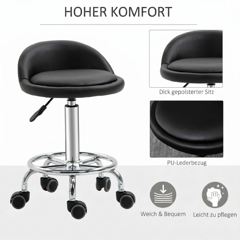 Sgabello da ufficio con schienale, altezza regolabile 57-72 cm, con rotelle girevoli, set da 2