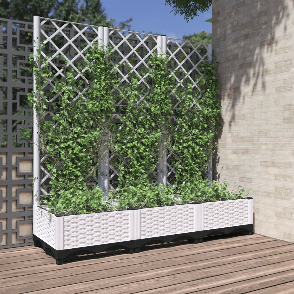 Fioriera da giardino con traliccio-Vaso da Esterno-Vaso con Griglia bianca 120x40x121,5 cm PP