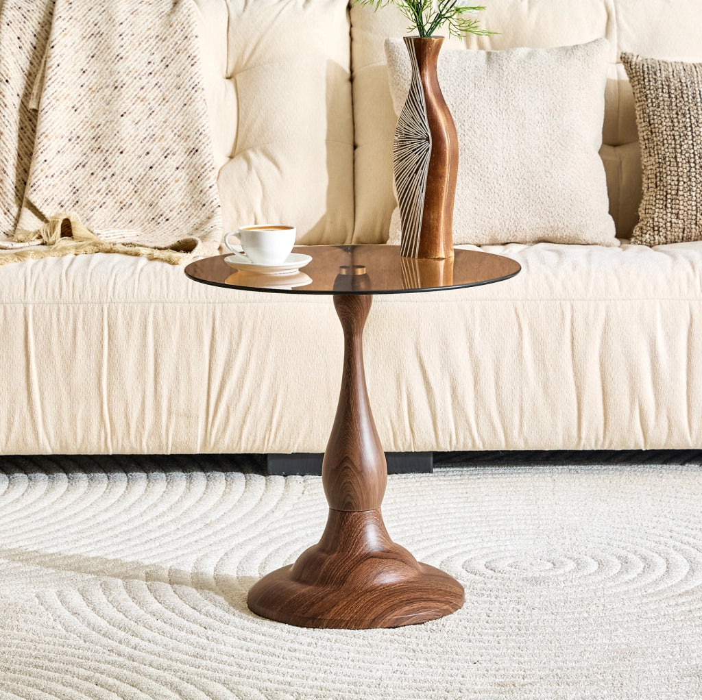 Tavolino rotondo in vetro Ø 50 cm marrone con base in metallo HOMVRA