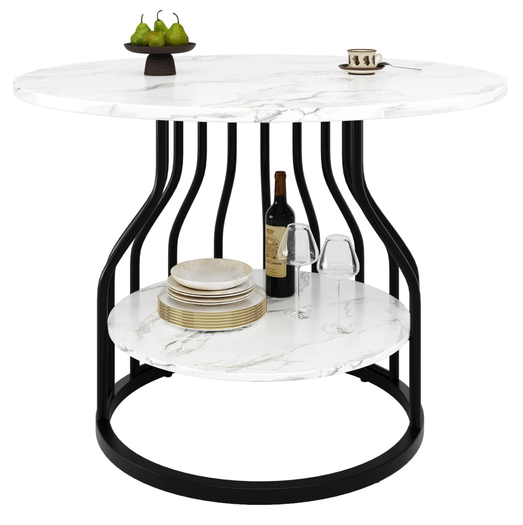 Tavolo da pranzo rotondo 80x80x76 cm in MDF effetto marmo nero