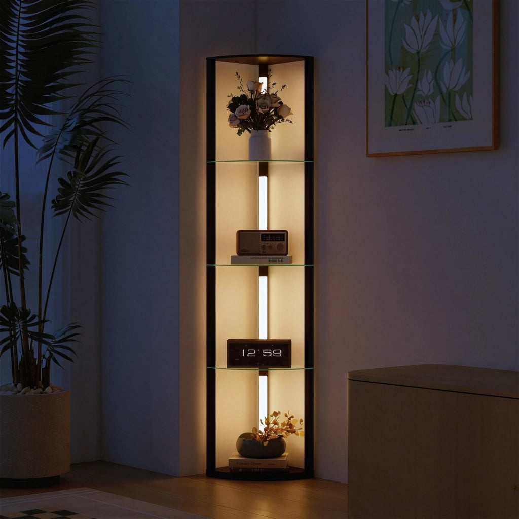 Lampada da terra con scaffale in vetro ¨C zephmum ¨C nero 3 livelli luminosit¨¤ interruttore a pedale
