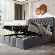 Letto matrimoniale 140x200 cm con contenitore e panca; velluto grigio
