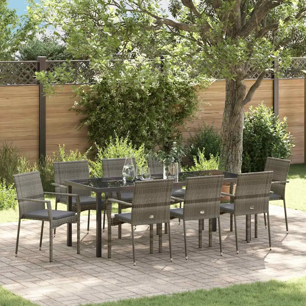 Set da Pranzo per Giardino con cuscino 9 pcs Grigio polyrattan 3380098