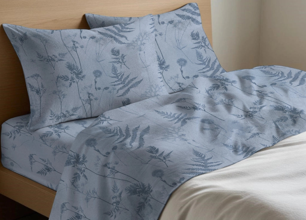 Completo Lenzuola Letto In 100% Cotone Made Italy Disegno Soffione - Francese - Azzurro