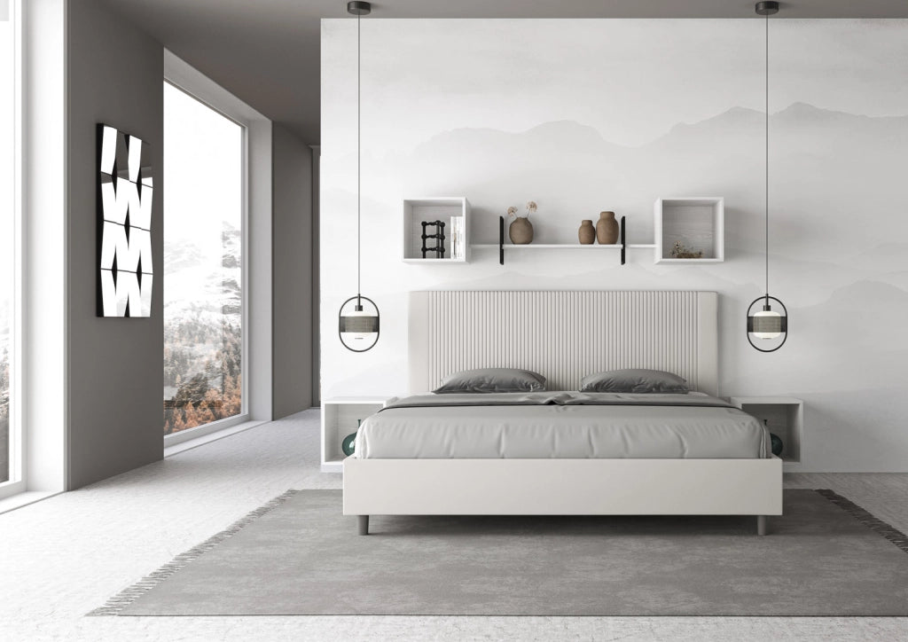 BS COM Letto matrimoniale king size contenitore imbottito 200x210 similpelle bianco
