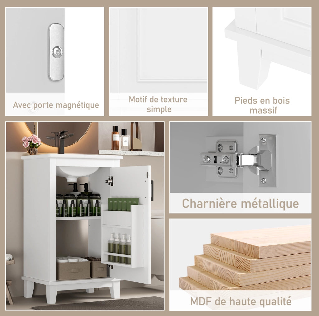 Mobile bagno bianco 51x34x83 cm con lavabo in ceramica integrato e ripiani regolabili