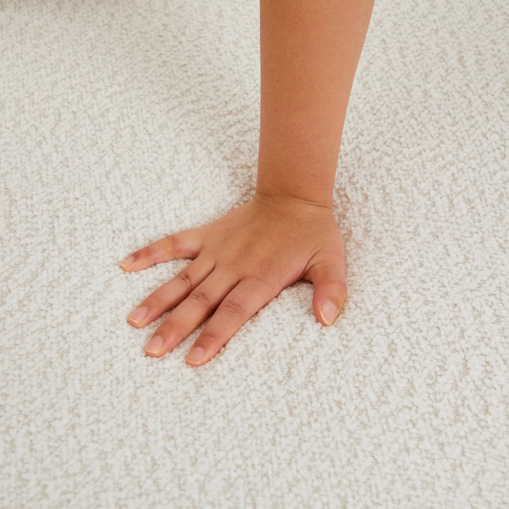 Poltrona modulare esagonale con cuscini e base antiscivolo in chenille beige