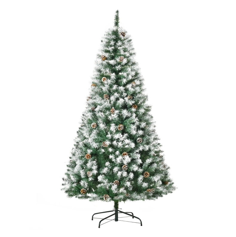 Albero di Natale Artificiale in Plastica 103 x 180 cm con 800 Rami Innevati e 61 Pigne Verde per Interni