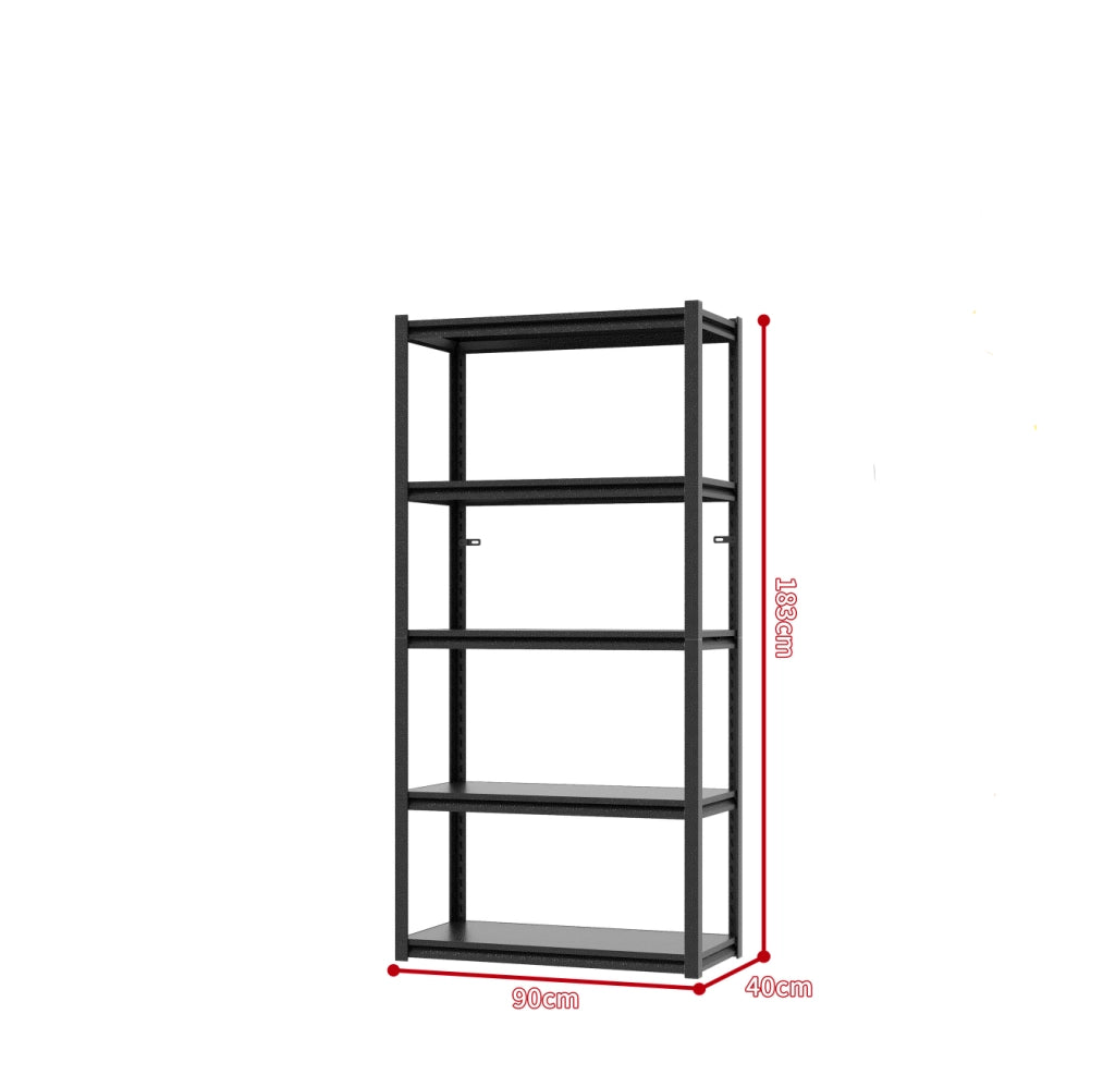 Scaffale metallico 5 ripiani regolabili 183x90x40 cm nero