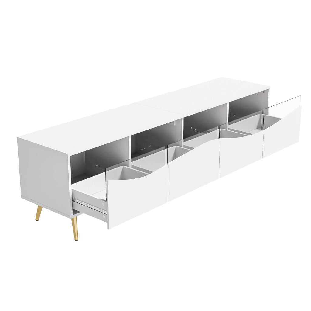 Mobile TV 180x40x50 cm con LED Bluetooth; vetro temperato e MDF bianco