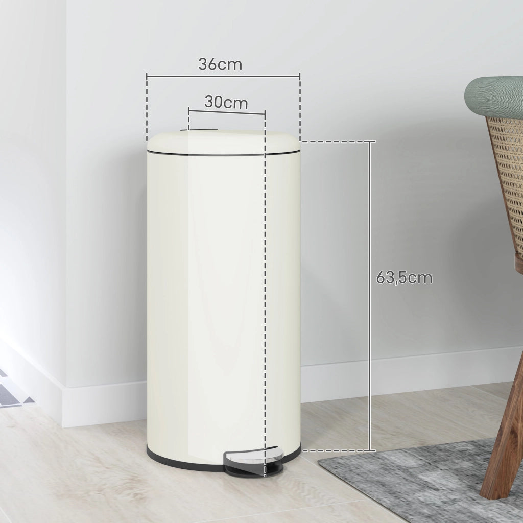 Pattumiera a pedale da 30 l con coperchio a chiusura silenziosa e secchio interno color avorio per cucina e ufficio