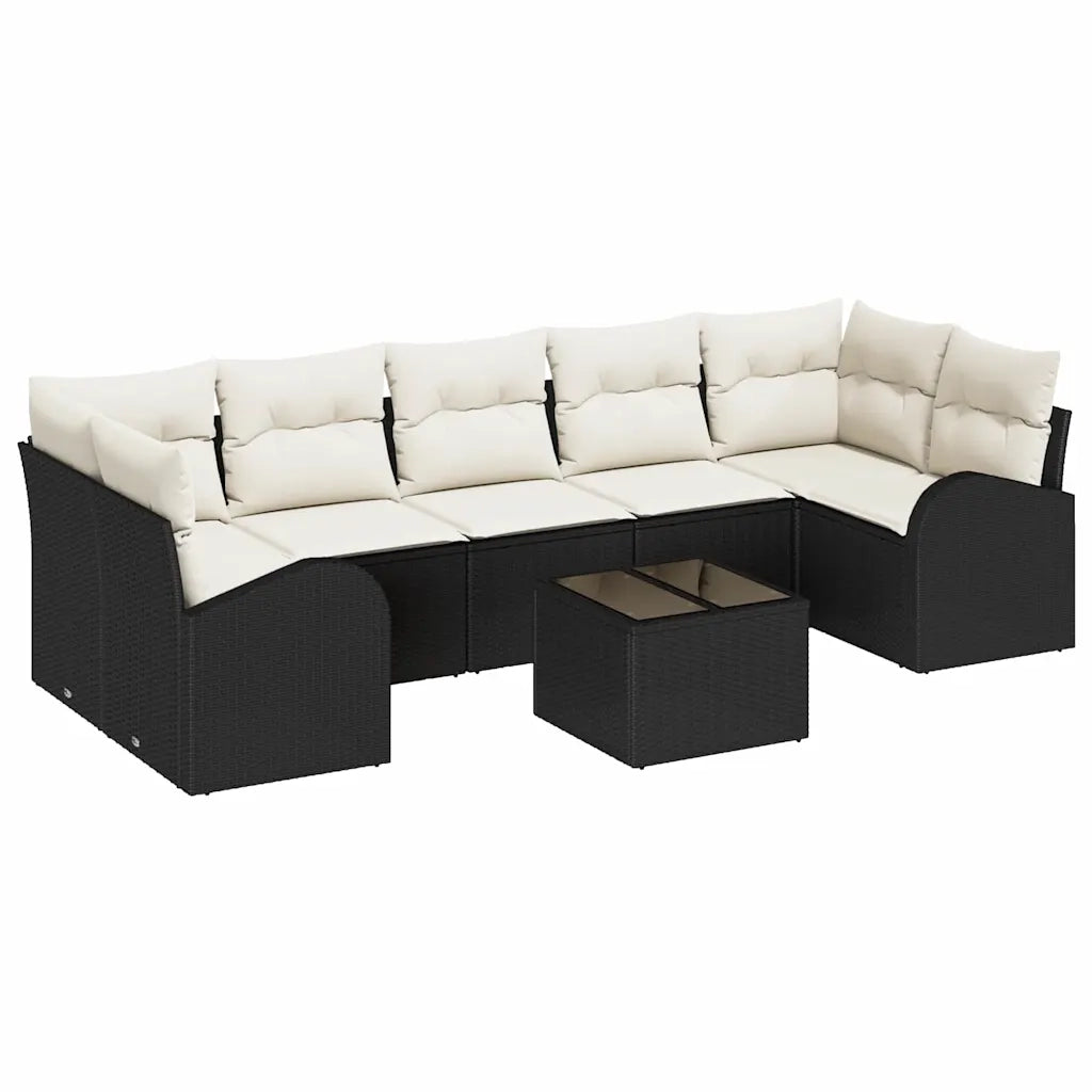 Set Divano da Giardino con cuscino 8 pcs Nero e Crema