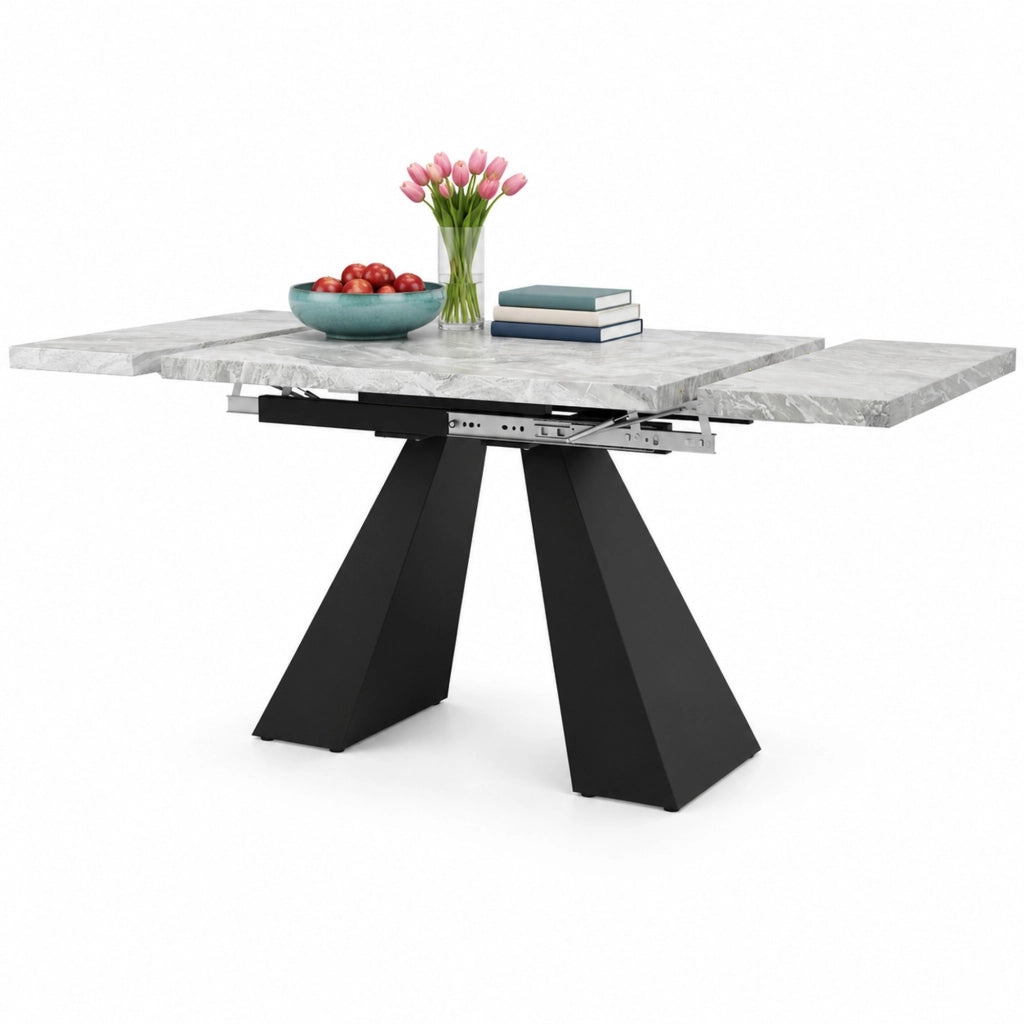 Tavolo da pranzo allungabile 99-159 x 74 x 77 cm, MDF grigio effetto marmo
