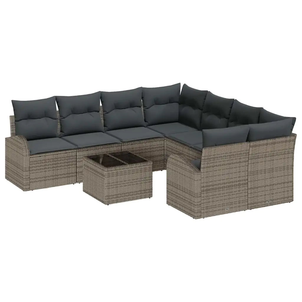 Set di divani con cuscino 9 pcs Grigio polyrattan