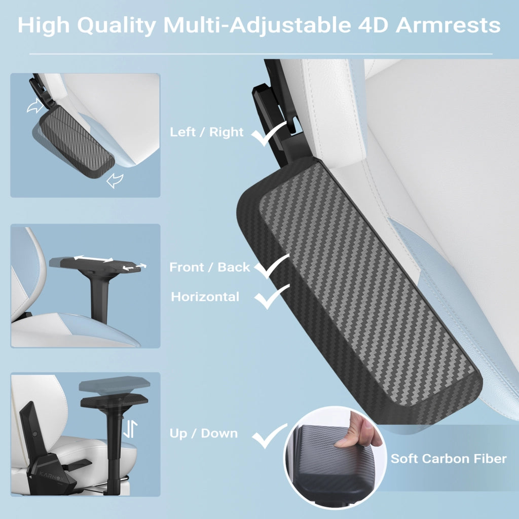 Sedia da gaming ergonomica con poggiapiedi, supporto lombare e braccioli 4D in PU bianco blu