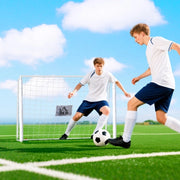 Porta da calcio ULEVR 186x62x123 cm per bambini, struttura in metallo con rete PE e 4 ancoraggi a terra, bianca