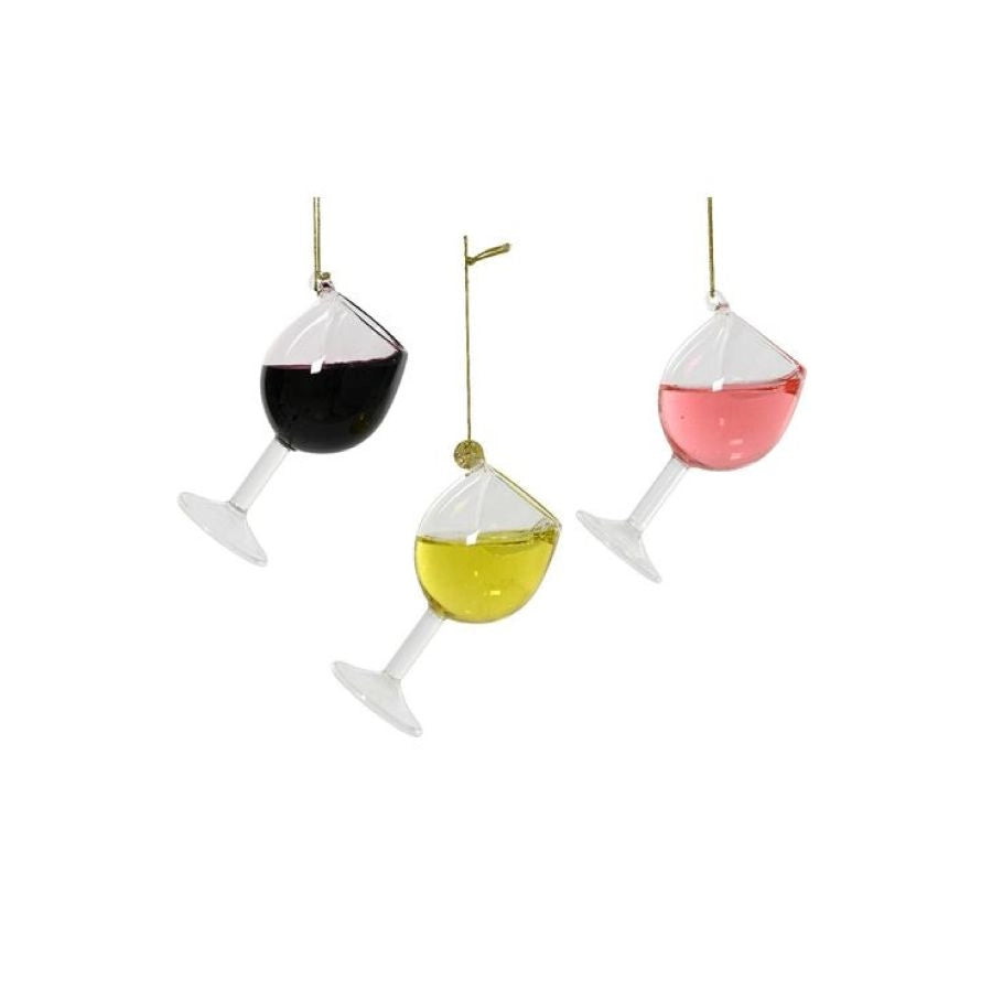 DECORAZIONE NATALIZIA A CALICE DI VINO IN VETRO 3ASS 5,2X5,2X9,9 CM