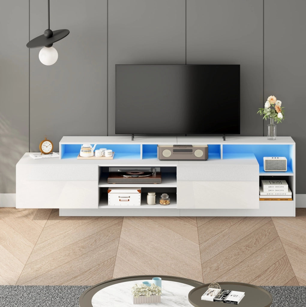 Mobile TV 190 cm bianco con LED; 2 ante a ribalta e vani a giorno HOMVRA