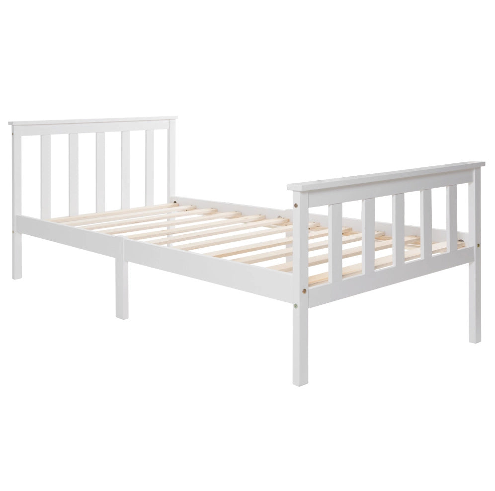 Letto singolo in legno massiccio di pino 90x200 cm con rete a doghe e testiera bianco