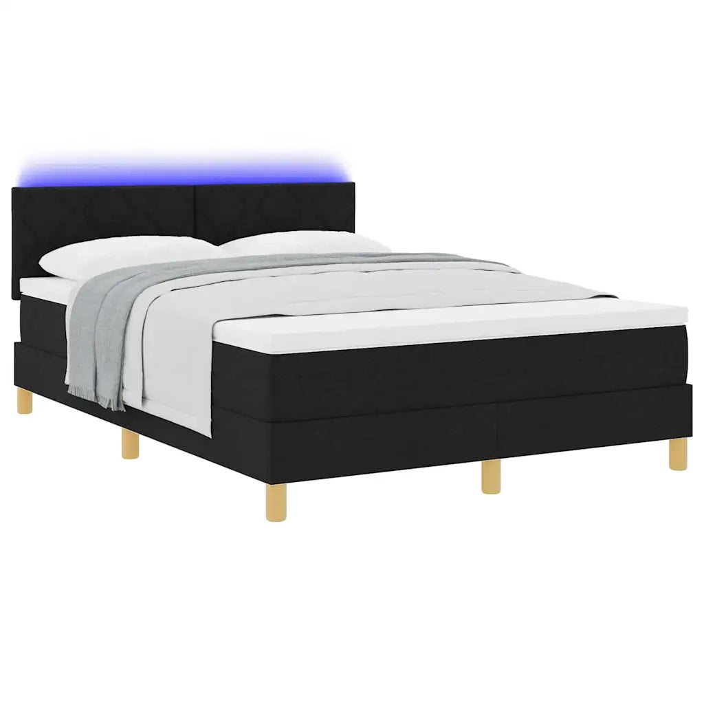 Letto a Sorgente LED con materasso Nero 160 x 200 cm Tessuto