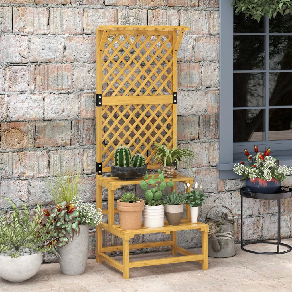Portapiante 60x50x166 cm a 2 ripiani con griglia in legno giallo