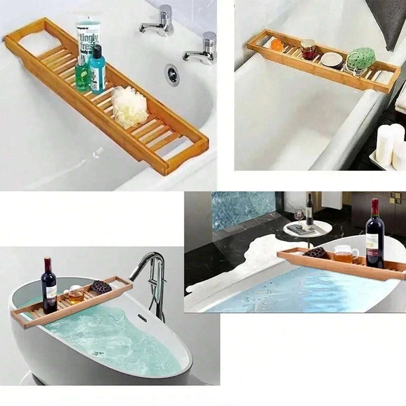 Vassoio per vasca da bagno in bambù naturale mensola portaoggetti antiscivolo multifunzionale con griglia drenante per casa