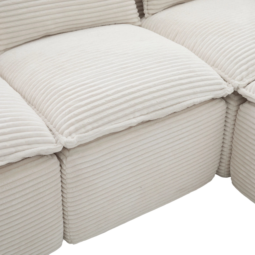 Divano 322x161x75 cm componibile con tasche laterali in velluto a coste beige