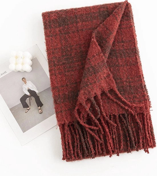 Schiacchiatura donna protezione dal freddo invernale copricapo caldo sciarpa moda per lavoro e casa sciarpa quadrata a quadri sciarpa grande e calda copricapo - rosso - 180*60cm