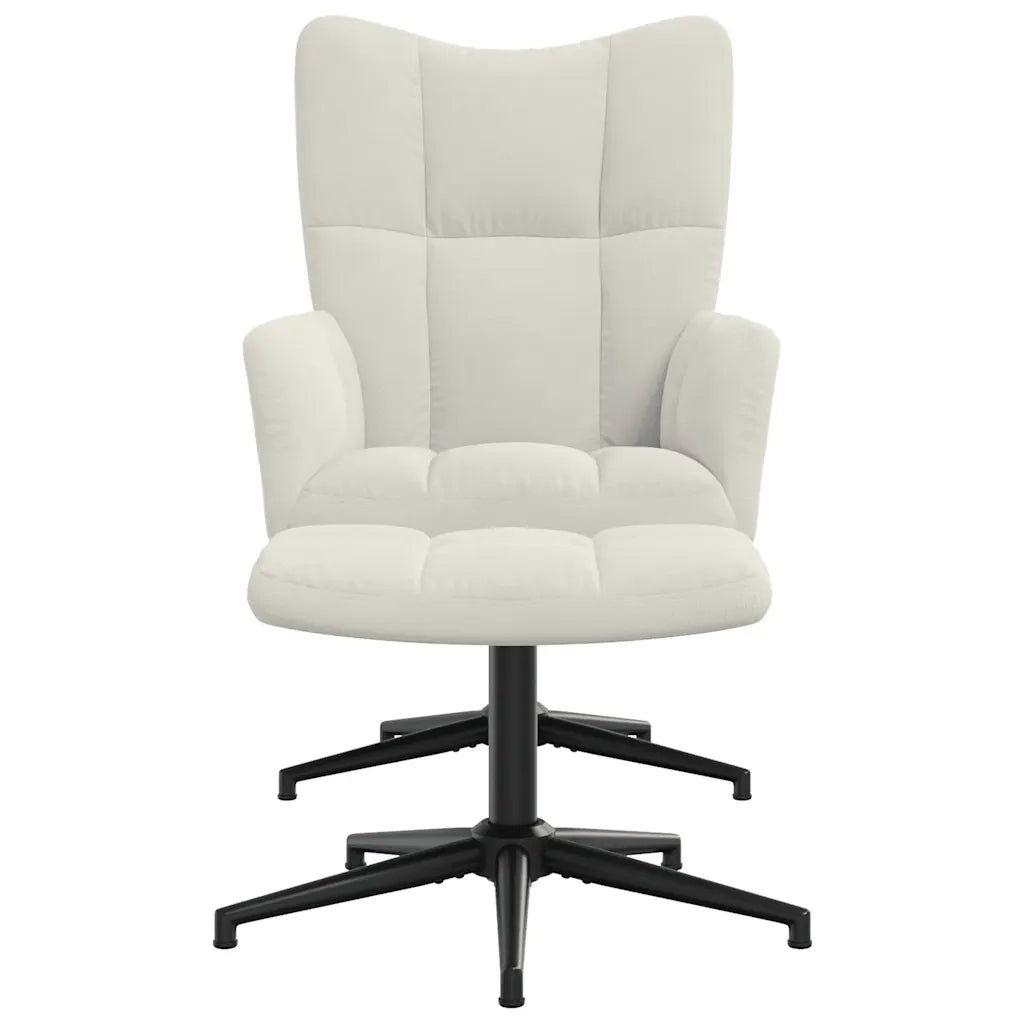 Poltrona Relax con Poggiapiedi Bianco Crema in Velluto 328115